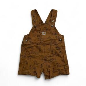 Carhartt Brown Farm Print Toddler Overalls Shortalls 2T Workwear